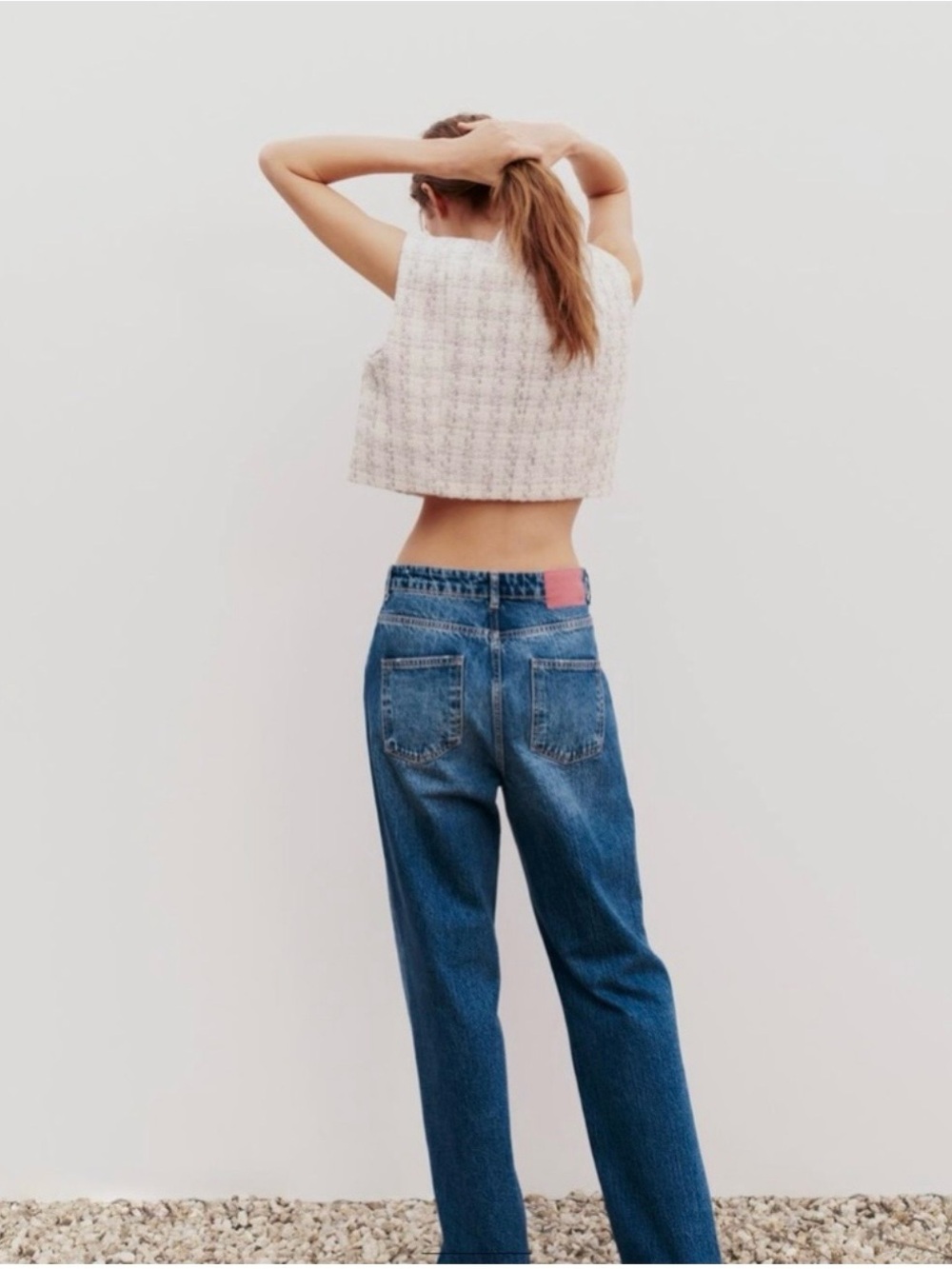 Zara Pink Tweed Cropped Button-Front Tank - Picture 4 of 4